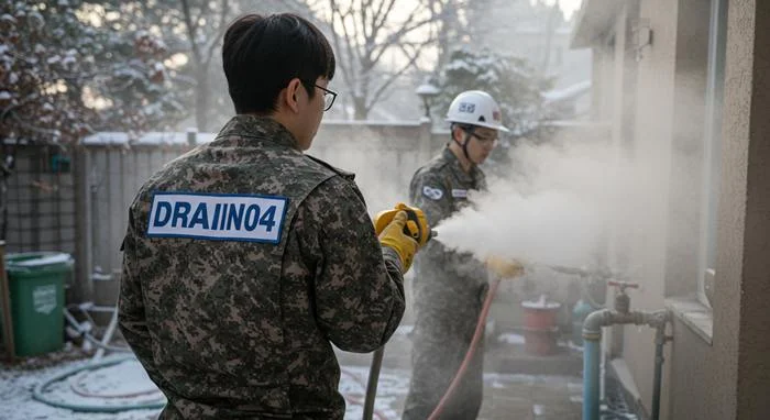 사우동 수도 동파 녹임 해빙 꽁꽁 언 배관 시원하게 녹여