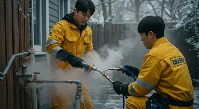 사우동 수도관 동파 하수구 꽁꽁 언 배관 확실하게 녹여